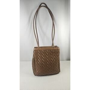 Vintage Liz Claiborne Weave Bucket Bag Brown Woven Leather Purse Shoulder Bag